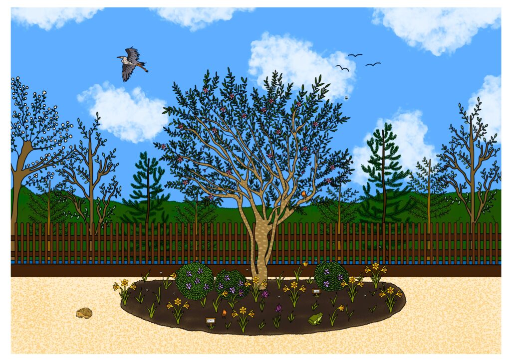 Illustration of Tree at Marymount. Greeting Card with artwork by Emer Kiely