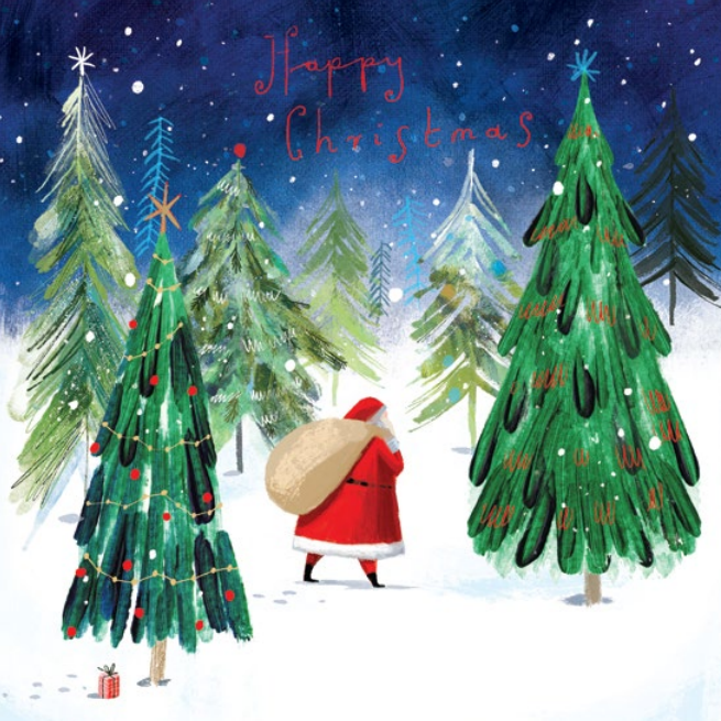 Christmas Cards - Santa In Snowy Woods