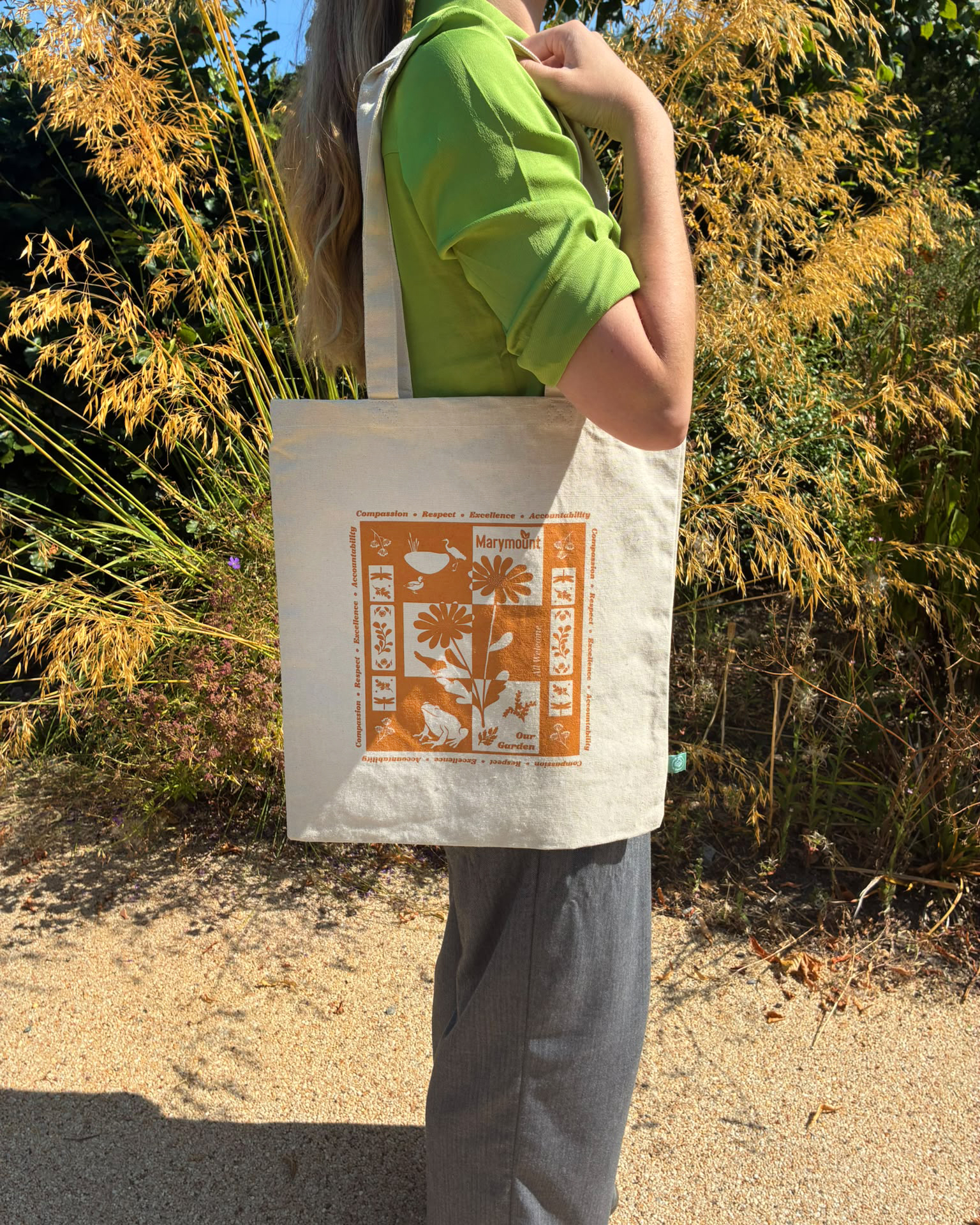 Our Garden Orange Screen Printed Organic Cotton Tote Bag - Image 3