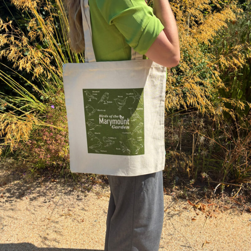 Birds of Marymount Garden Green Screen Printed Organic Cotton Tote Bag